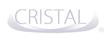 Light grey Cristal logo with a curved design below.